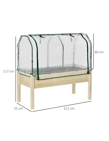 Outsunny Raised Garden Bed Outdoor Elevated Wood Planter Box w/ PE Cover, Natural