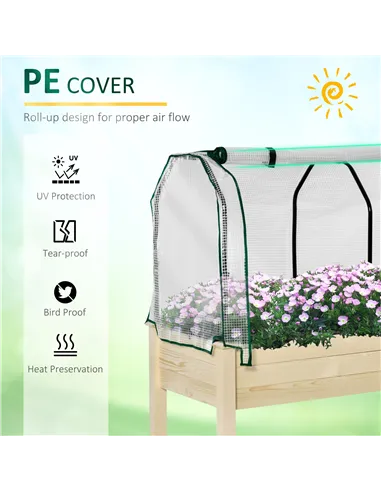 Outsunny Raised Garden Bed Outdoor Elevated Wood Planter Box w/ PE Cover, Natural
