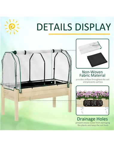 Outsunny Raised Garden Bed Outdoor Elevated Wood Planter Box w/ PE Cover, Natural