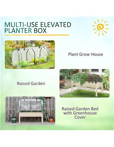 Outsunny Raised Garden Bed Outdoor Elevated Wood Planter Box w/ PE Cover, Natural