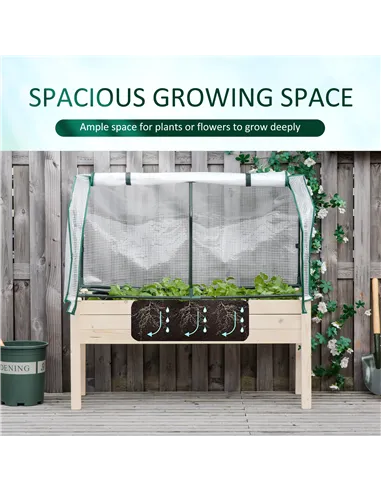 Outsunny Raised Garden Bed Outdoor Elevated Wood Planter Box w/ PE Cover, Natural