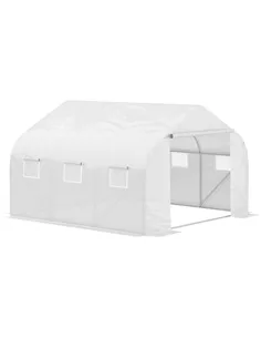 Outsunny Walk-In Polytunnel Greenhouse Warm House Garden Tunnel Shelter Plant Shed with Door and Windows, Galvanised Steel Frame