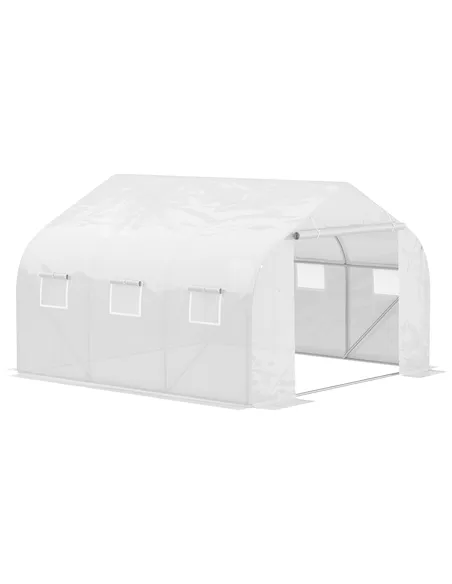 Outsunny Walk-In Polytunnel Greenhouse Warm House Garden Tunnel Shelter Plant Shed with Door and Windows, Galvanised Steel Frame