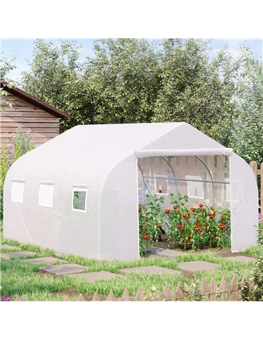 Outsunny Walk-In Polytunnel Greenhouse Warm House Garden Tunnel Shelter Plant Shed with Door and Windows, Galvanised Steel Frame