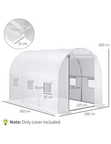 Outsunny 3 x 2 x 2m Greenhouse Replacement Cover ONLY Winter Garden Plant PE Cover for Tunnel Walk-in Greenhouse with Roll-up Wi