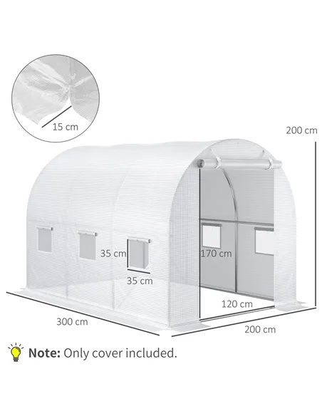 Outsunny 3 x 2 x 2m Greenhouse Replacement Cover ONLY Winter Garden Plant PE Cover for Tunnel Walk-in Greenhouse with Roll-up Wi