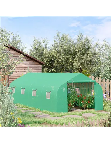 Outsunny Polytunnel Greenhouse with Windows and Door, Walk in Greenhouse for Garden, Backyard (6 x 3 M)