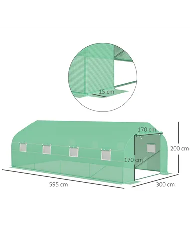 Outsunny Polytunnel Greenhouse with Windows and Door, Walk in Greenhouse for Garden, Backyard (6 x 3 M)