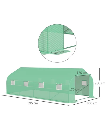 Outsunny Polytunnel Greenhouse with Windows and Door, Walk in Greenhouse for Garden, Backyard (6 x 3 M)
