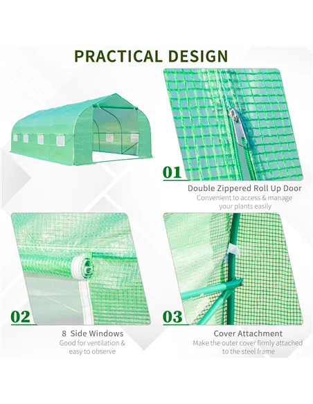Outsunny Polytunnel Greenhouse with Windows and Door, Walk in Greenhouse for Garden, Backyard (6 x 3 M)