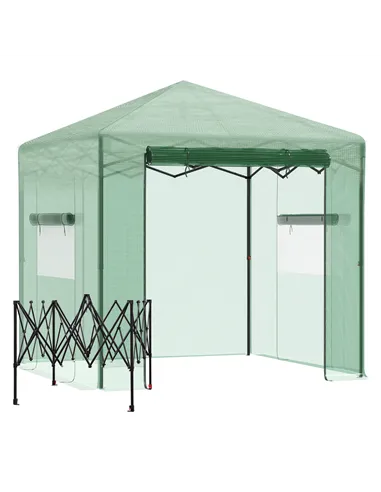 Outsunny Pop-up Small Greenhouse, Outdoor Walk-in Tomato Greenhouse with Carrying Bag, PE Cover, Steel Frame, Green, 2.4L x 1.8W