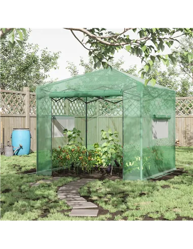 Outsunny Pop-up Small Greenhouse, Outdoor Walk-in Tomato Greenhouse with Carrying Bag, PE Cover, Steel Frame, Green, 2.4L x 1.8W