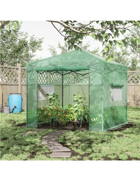 Outsunny Pop-up Small Greenhouse, Outdoor Walk-in Tomato Greenhouse with Carrying Bag, PE Cover, Steel Frame, Green, 2.4L x 1.8W