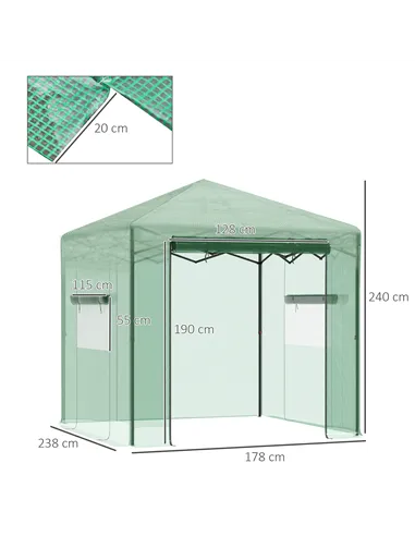 Outsunny Pop-up Small Greenhouse, Outdoor Walk-in Tomato Greenhouse with Carrying Bag, PE Cover, Steel Frame, Green, 2.4L x 1.8W