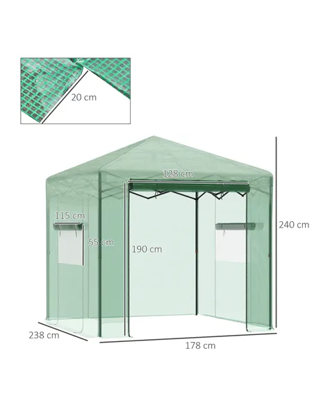 Outsunny Pop-up Small Greenhouse, Outdoor Walk-in Tomato Greenhouse with Carrying Bag, PE Cover, Steel Frame, Green, 2.4L x 1.8W