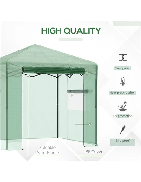 Outsunny Pop-up Small Greenhouse, Outdoor Walk-in Tomato Greenhouse with Carrying Bag, PE Cover, Steel Frame, Green, 2.4L x 1.8W
