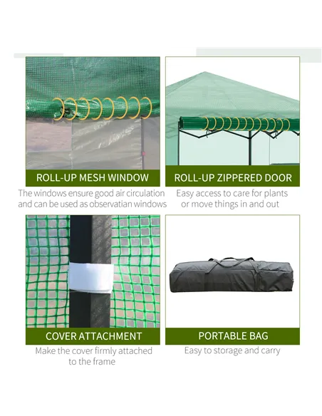 Outsunny Pop-up Small Greenhouse, Outdoor Walk-in Tomato Greenhouse with Carrying Bag, PE Cover, Steel Frame, Green, 2.4L x 1.8W