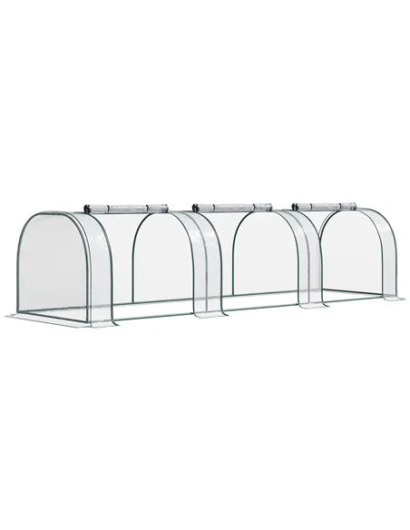 Outsunny Mini Greenhouse, Small Polytunnel Green House with Zipped Doors, Steel Frame for Garden Patio, 300 x 100 x 80cm, Clear