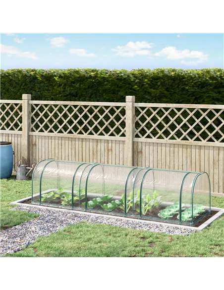 Outsunny Mini Greenhouse, Small Polytunnel Green House with Zipped Doors, Steel Frame for Garden Patio, 300 x 100 x 80cm, Clear