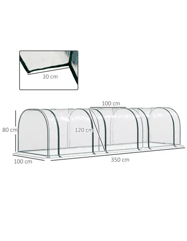 Outsunny Mini Greenhouse, Small Polytunnel Green House with Zipped Doors, Steel Frame for Garden Patio, 300 x 100 x 80cm, Clear