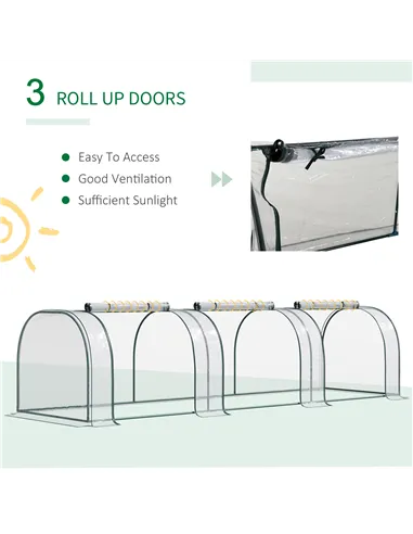 Outsunny Mini Greenhouse, Small Polytunnel Green House with Zipped Doors, Steel Frame for Garden Patio, 300 x 100 x 80cm, Clear