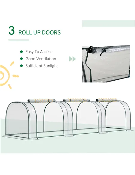 Outsunny Mini Greenhouse, Small Polytunnel Green House with Zipped Doors, Steel Frame for Garden Patio, 300 x 100 x 80cm, Clear