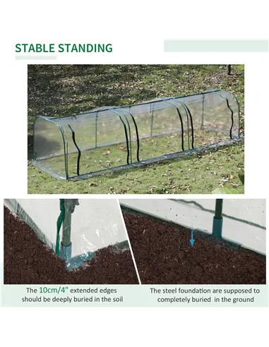 Outsunny Mini Greenhouse, Small Polytunnel Green House with Zipped Doors, Steel Frame for Garden Patio, 300 x 100 x 80cm, Clear