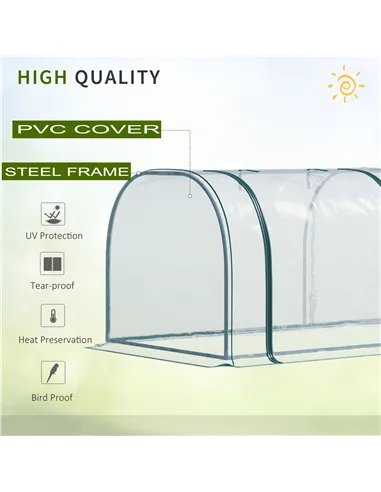 Outsunny Mini Greenhouse, Small Polytunnel Green House with Zipped Doors, Steel Frame for Garden Patio, 300 x 100 x 80cm, Clear
