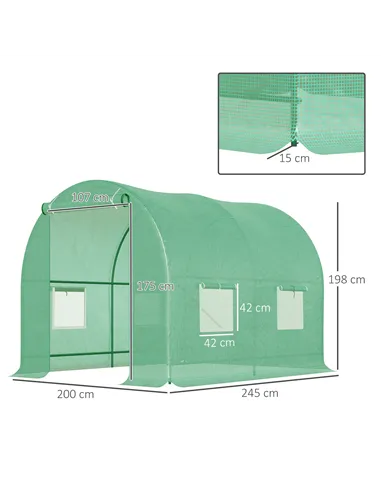 Outsunny 245 x 200cm Polytunnel Greenhouse - Green