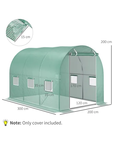 Outsunny 3 x 2 x 2m Greenhouse Replacement Cover ONLY Winter Garden Plant PE Cover for Tunnel Walk-in Greenhouse with Roll-up Wi