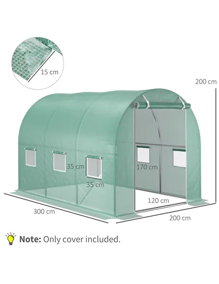 Outsunny 3 x 2 x 2m Greenhouse Replacement Cover ONLY Winter Garden Plant PE Cover for Tunnel Walk-in Greenhouse with Roll-up Wi