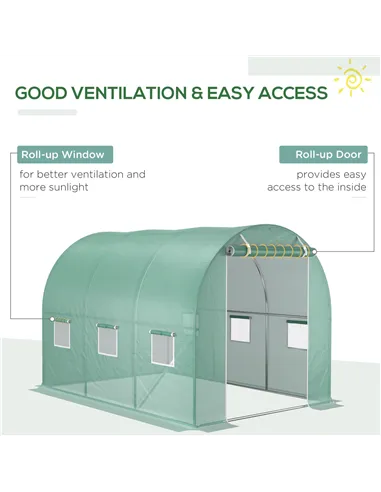 Outsunny 3 x 2 x 2m Greenhouse Replacement Cover ONLY Winter Garden Plant PE Cover for Tunnel Walk-in Greenhouse with Roll-up Wi