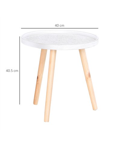 HOMCOM Coffee Table, Carved Floral Round Table with Tray-style Top and Wood Legs, Modern Side Table for Living Room, Set of 2, W