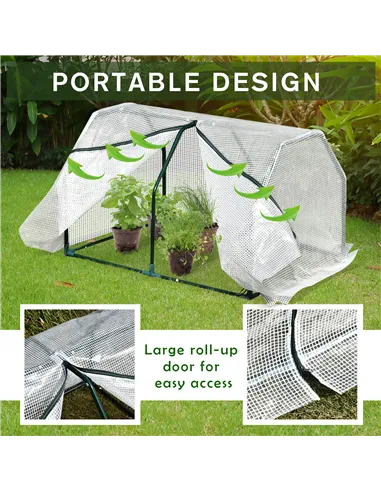 Outsunny Mini  Greenhouse Grow House PVC Cover Steel Frame White 99L x 71W x 60H cm