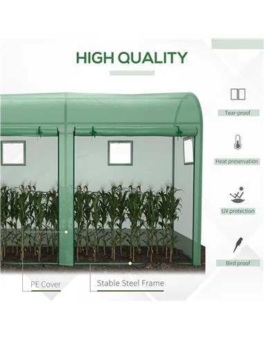 Outsunny Walk-in Greenhouse, Tomato Greenhouse with Double Doors & 4 Windows, Garden Plant Growth Green House with PE Cover, Ste