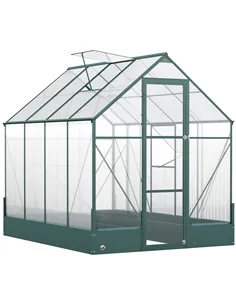 Outsunny 6x8 FT Polycarbonate Greenhouse with Base and Raised Bed, Walk-in Greenhouse with Aluminium Frame, Temperature Controll