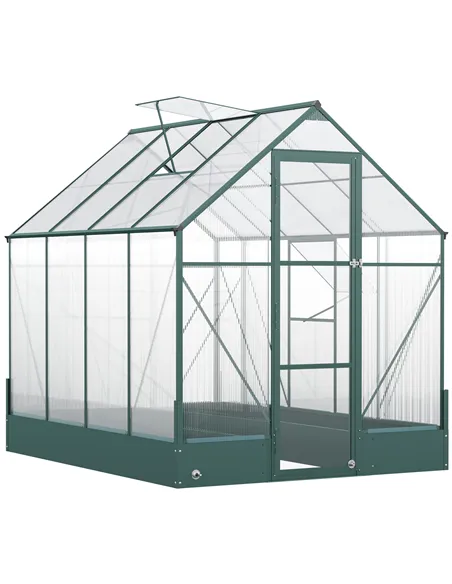 Outsunny 6x8 FT Polycarbonate Greenhouse with Base and Raised Bed, Walk-in Greenhouse with Aluminium Frame, Temperature Controll