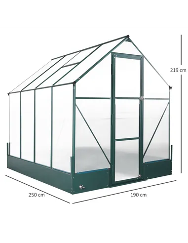 Outsunny 6x8 FT Polycarbonate Greenhouse with Base and Raised Bed, Walk-in Greenhouse with Aluminium Frame, Temperature Controll