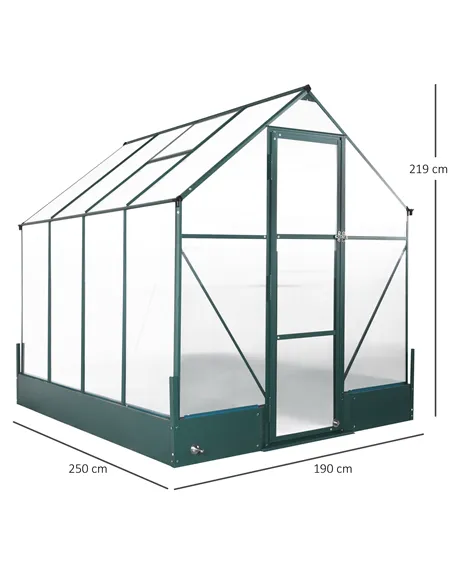 Outsunny 6x8 FT Polycarbonate Greenhouse with Base and Raised Bed, Walk-in Greenhouse with Aluminium Frame, Temperature Controll