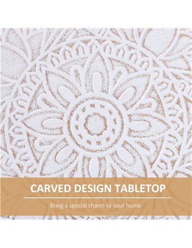 HOMCOM Coffee Table, Carved Floral Round Table with Tray-style Top and Wood Legs, Modern Side Table for Living Room, Set of 2, W