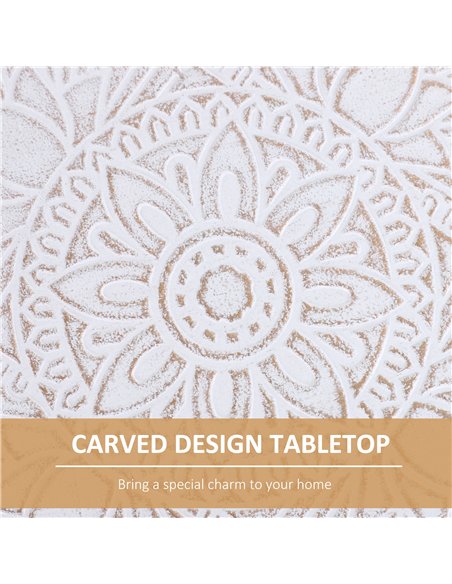 HOMCOM Coffee Table, Carved Floral Round Table with Tray-style Top and Wood Legs, Modern Side Table for Living Room, Set of 2, W