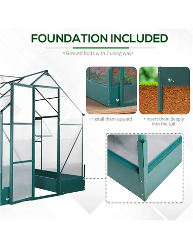 Outsunny 6x8 FT Polycarbonate Greenhouse with Base and Raised Bed, Walk-in Greenhouse with Aluminium Frame, Temperature Controll