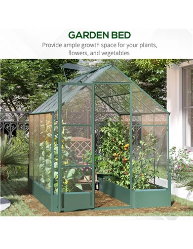Outsunny 6x8 FT Polycarbonate Greenhouse with Base and Raised Bed, Walk-in Greenhouse with Aluminium Frame, Temperature Controll