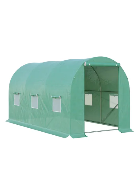Outsunny 4 x 2 x 2 m Polytunnel Greenhouse with Roll-up Door and 6 Mesh Windows, Walk-in Garden Tunnel Warm House Tent with UV-r