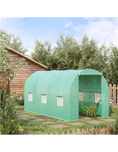 Outsunny 4 x 2 x 2 m Polytunnel Greenhouse with Roll-up Door and 6 Mesh Windows, Walk-in Garden Tunnel Warm House Tent with UV-r