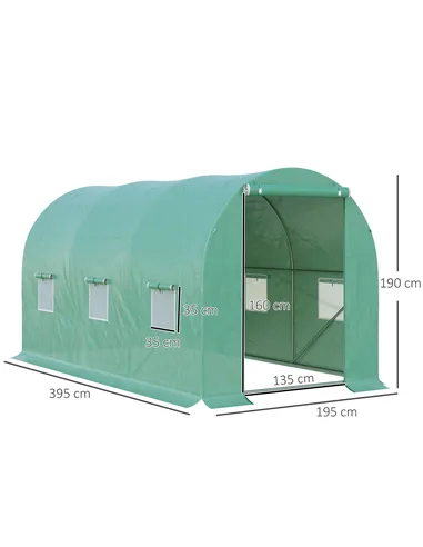 Outsunny 4 x 2 x 2 m Polytunnel Greenhouse with Roll-up Door and 6 Mesh Windows, Walk-in Garden Tunnel Warm House Tent with UV-r
