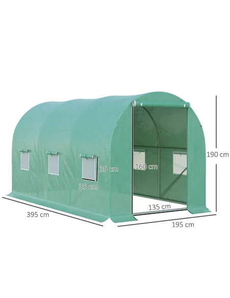 Outsunny 4 x 2 x 2 m Polytunnel Greenhouse with Roll-up Door and 6 Mesh Windows, Walk-in Garden Tunnel Warm House Tent with UV-r