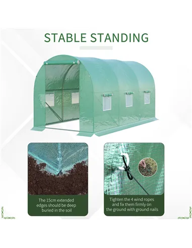 Outsunny 4 x 2 x 2 m Polytunnel Greenhouse with Roll-up Door and 6 Mesh Windows, Walk-in Garden Tunnel Warm House Tent with UV-r