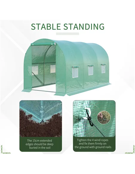Outsunny 4 x 2 x 2 m Polytunnel Greenhouse with Roll-up Door and 6 Mesh Windows, Walk-in Garden Tunnel Warm House Tent with UV-r