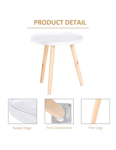 HOMCOM Coffee Table, Carved Floral Round Table with Tray-style Top and Wood Legs, Modern Side Table for Living Room, Set of 2, W